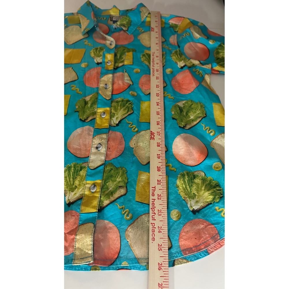 Kavu Girl Party Bologfu Sandwich Print Short Sleeve Button Up Shirt Sz M Foodie - Picture 8 of 12